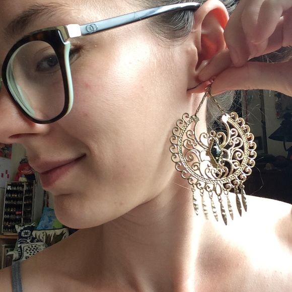 HOLD Big Bold Boho Swirl Earrings Golden Dangle - Picture 6 of 6